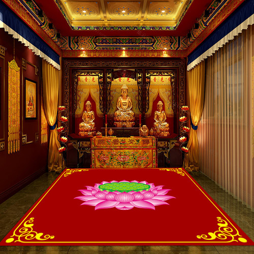 佛堂地毯满铺家用红色莲花地毯打坐垫子地垫寺院荷花大