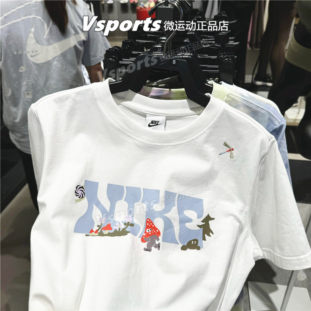 NIKE耐克t恤女2025夏季新款运动印花图案宽松短袖白色 IF0607-100
