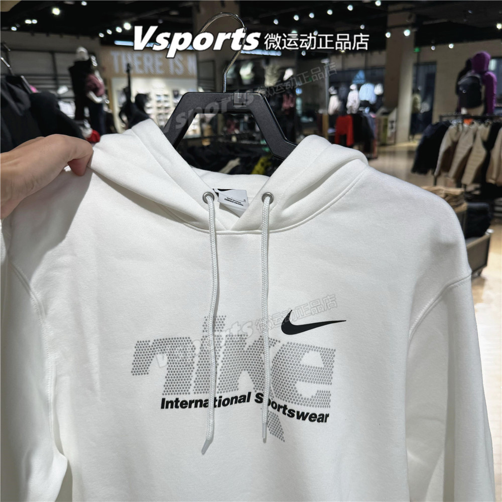 正品NIKE耐克卫衣男2025秋冬季运动加绒印花连帽衫黑白IM8322-100