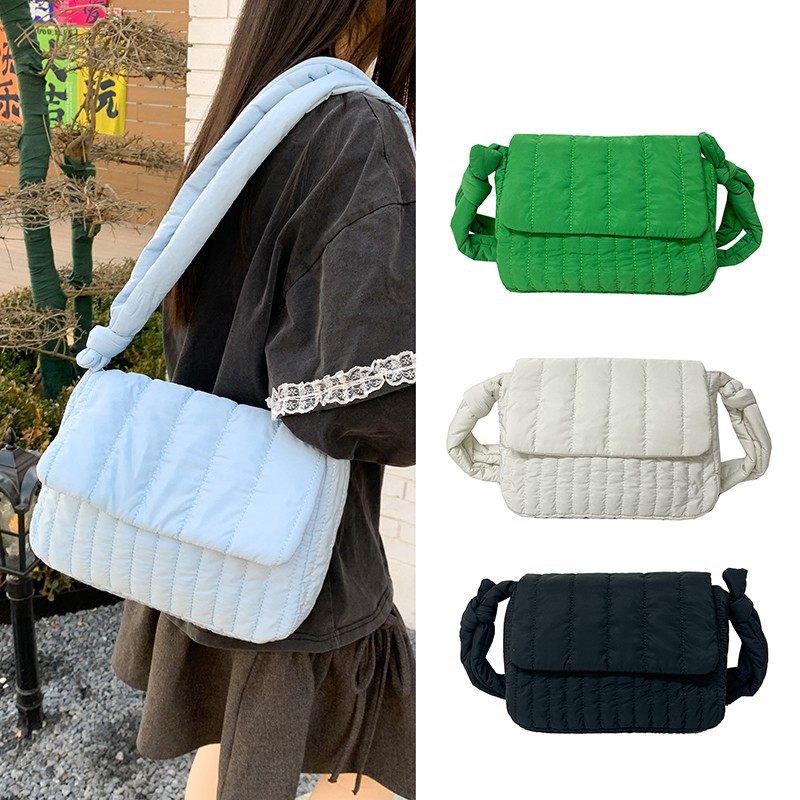 韩系软糯糯邮差包女盖帽单肩包轻便纯色打结休闲斜挎包羽绒小方包,箱包皮具/热销女包/男包,小方包,淘宝优惠券,粉丝福利购,淘宝优惠卷