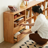 实木书柜组合矮柜落地樱桃木色格子柜榫卯抽屉收纳柜书架一体定制