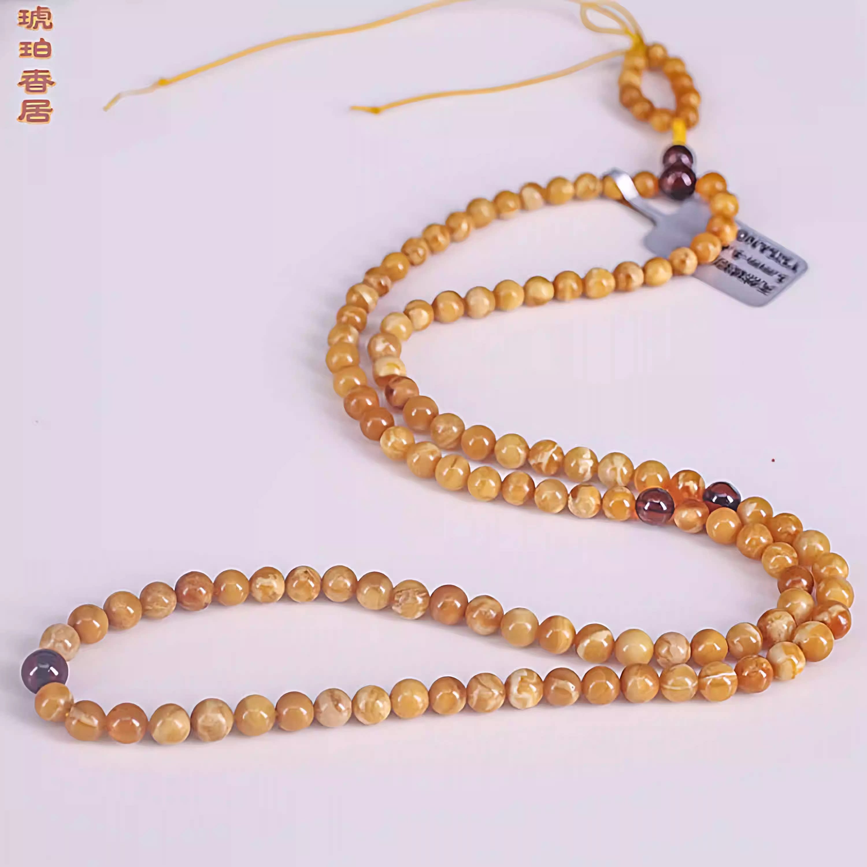 老蜡108佛珠天然琥珀蜜蜡原矿俄料多圈项链手链5mm6mm鸡油黄满蜜