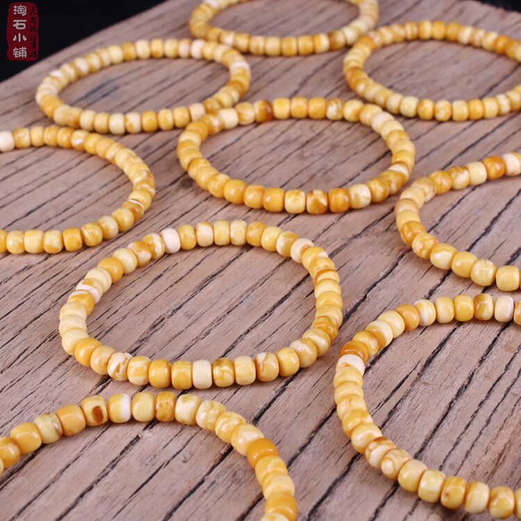 精品花蜡老型手串天然琥珀蜜蜡俄料原矿鸡油黄单圈手链5mm6mm
