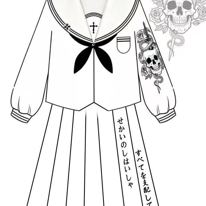 支配者jk制服日系不良水手服春季套装长袖刺绣暗黑长短收腰百褶裙