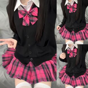 肥猫jk原创正版格裙毛衣宽松秋冬日系长袖针织开衫毛衣学院风套装