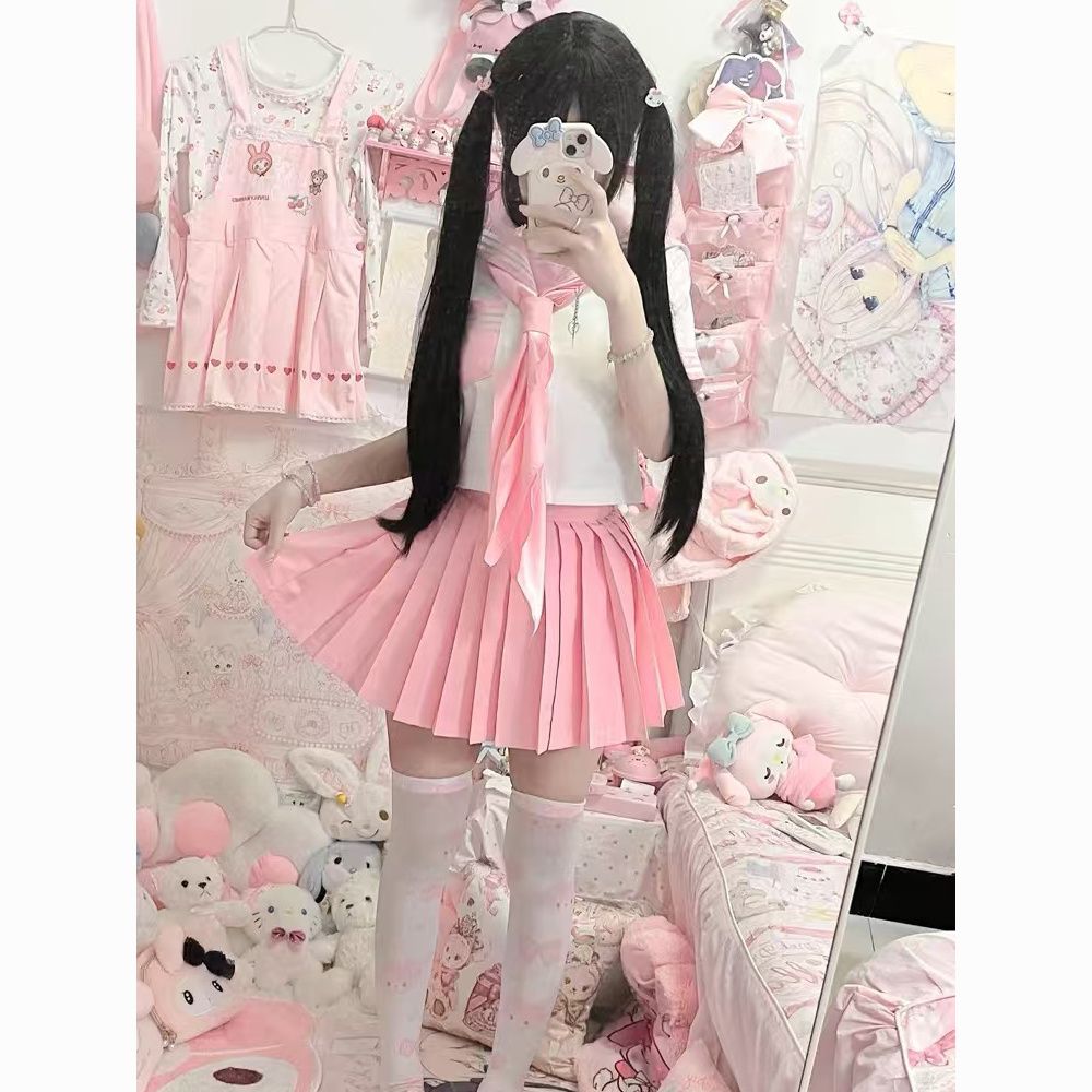 原创新款粉三本正统短款jk制服套装水手服正版校服学院多巴胺中间