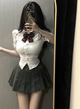 【三件套】夏季JK制服套装纯欲风收腰修身短袖衬衫上衣百褶裙领结