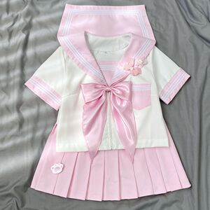 云靡原创正版日系粉白三本jk制服春夏季长袖粉色水手服甜美套装女