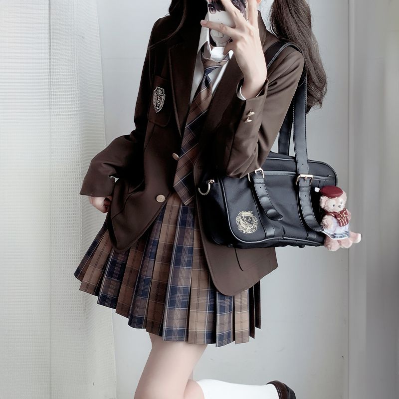原创正版校供感jk制服裙西装外套女秋冬季套装学院风学生叠穿西服