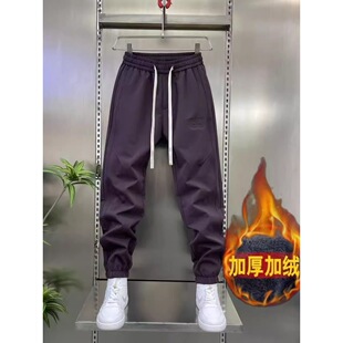 2025秋冬加绒新款休闲裤男士厚款时尚百搭运动束脚裤流行男裤