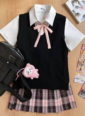 小田町jk原创正版格裙正品毛衣背心薄款衬衫套装学院风女夏季叠穿