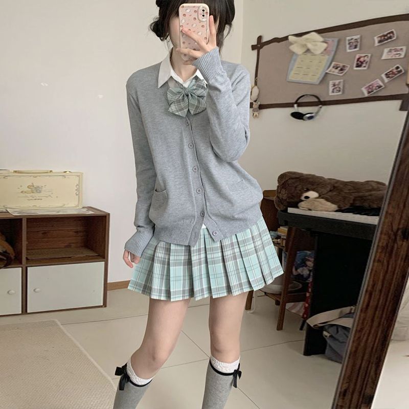 正版JK制服开衫套装收腰衬衫日系学院格裙百搭全套春秋季原创学生