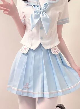 原创正版日系水手服JK喵之絮语水蓝色套装短袖