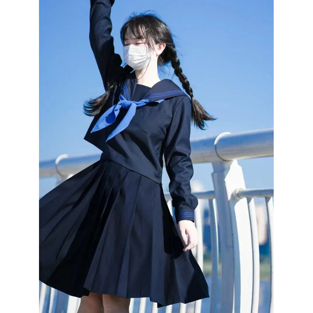 原创正版蓝三本水手服jk制服基础款日系学院风中间服校供班服套装