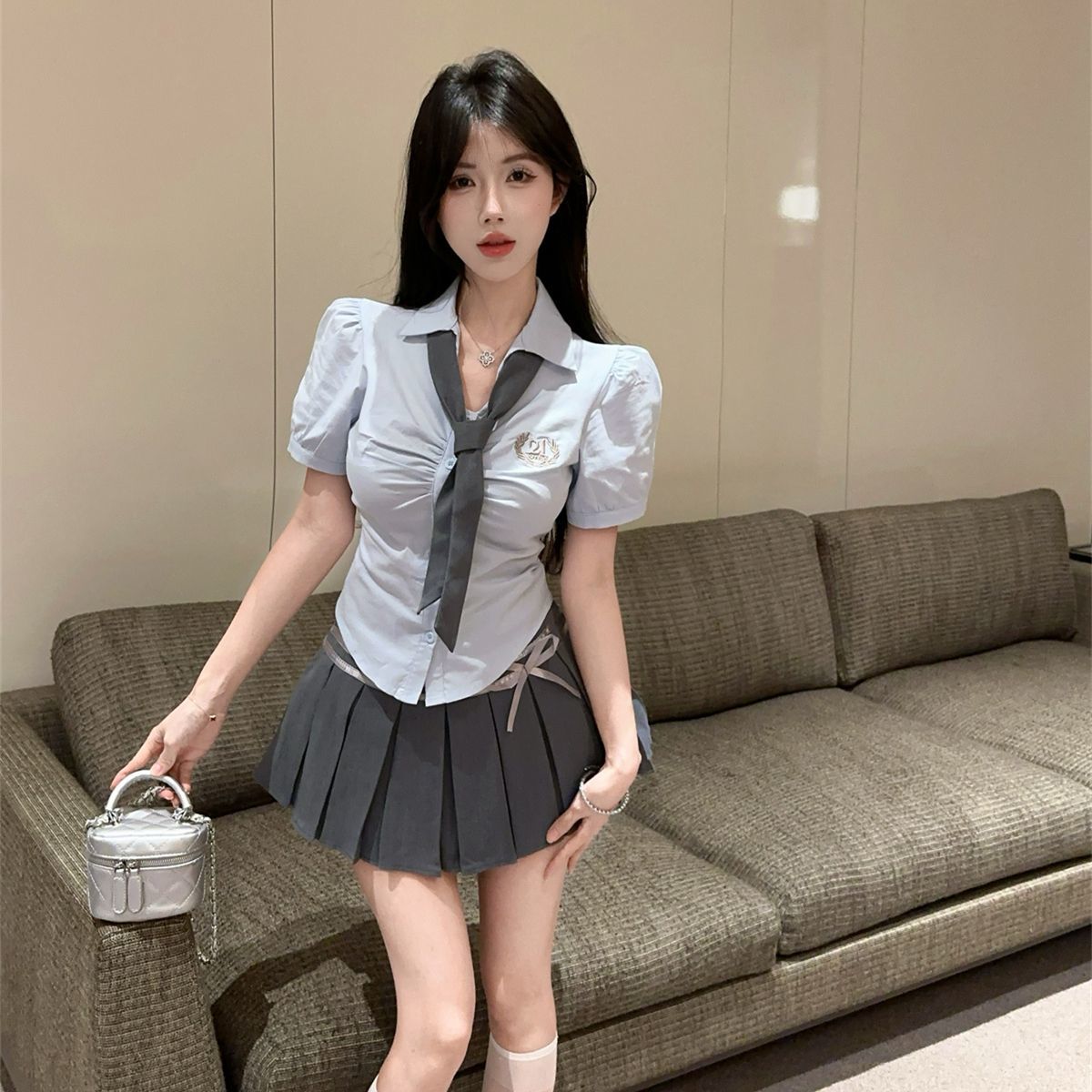 学院风时尚套装新款jk制服修身领带衬衫减龄纯欲显瘦百褶裙工作服