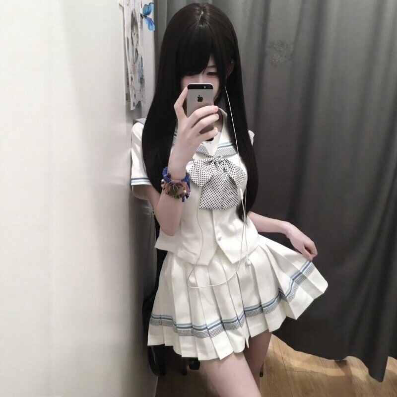 lulucake夏季jk制服套装日系学院风白色收腰水手服女短袖上衣原创