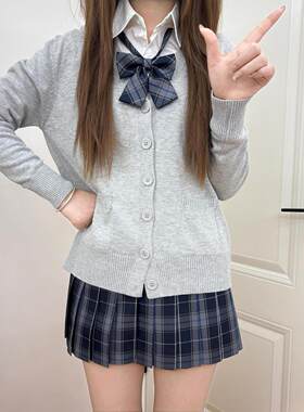 栗小芋jk制服秋冬套装针织开衫毛衣老头针织衫甜美学院格裙五件套