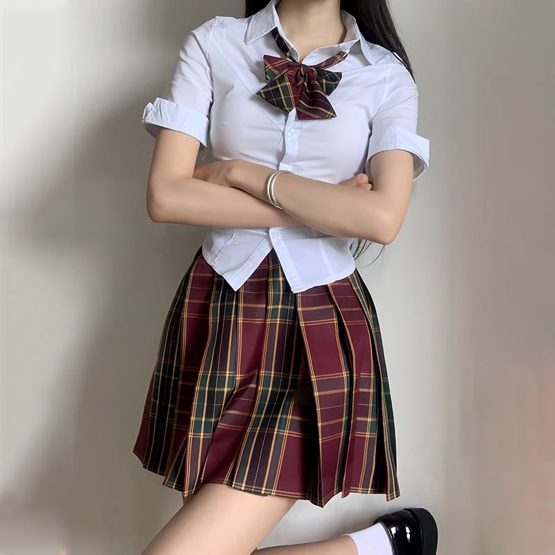 原创山楂树jk制服裙正版格裙夏季日系学院风百褶短裙半身裙子套装