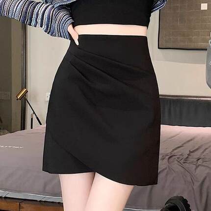 辣妹春夏褶皱a短裙2026女半身裙裙高腰新款臀黑色显瘦字包不规则