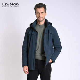 路卡迪龙冬季白鹅绒羊毛皮内胆男士休闲中长带帽羽绒服154248221A