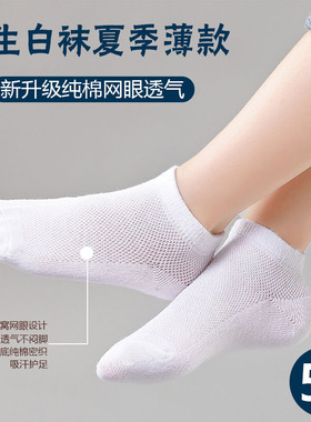 白色袜子男童儿童船袜短袜配小皮鞋女童夏款纯棉运动学生白袜网眼