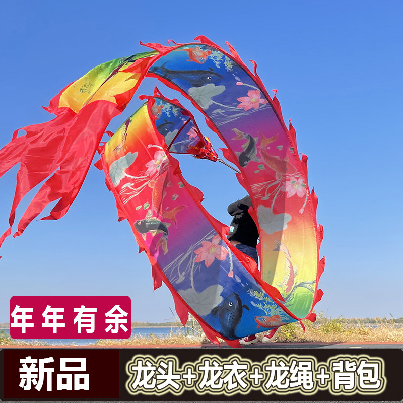 全套健身龙年年有鱼熟料龙头广场舞彩带户外锻炼彩绸飘带甩龙道具