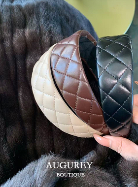 AUGUREY 01/11 千金感复古菱格香系发箍pu皮少女法式百搭韩国女