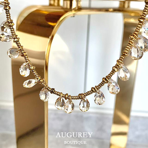 AUGUREY 05/20 南法风茶色水晶金色串珠项链度假感欧美小众叠戴女