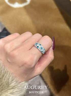 AUGUREY 1/16 帕拉伊巴满钻撞色戒指s925银轻奢小众高级感小众