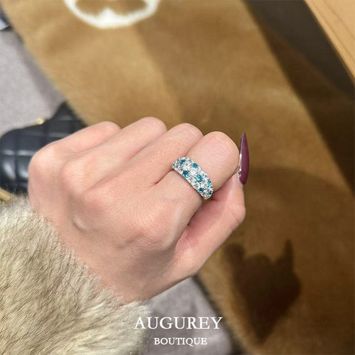 AUGUREY 1/16 帕拉伊巴满钻撞色戒指s925银轻奢小众高级感小众