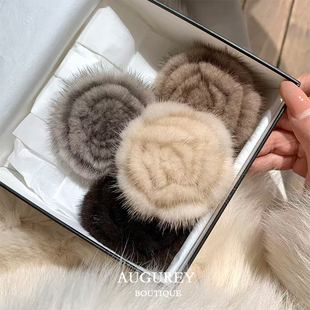 AUGUREY 01/20 水貂毛玫瑰花胸针贵气感复古小香风山茶花配饰别针