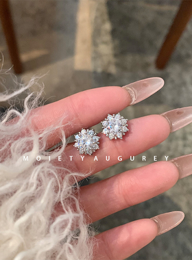 AUGUREY小太阳花满钻精致小耳钉百搭优雅时尚新款闪925银针