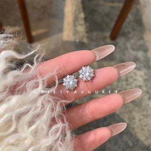 AUGUREY小太阳花满钻精致小耳钉百搭优雅时尚新款闪925银针