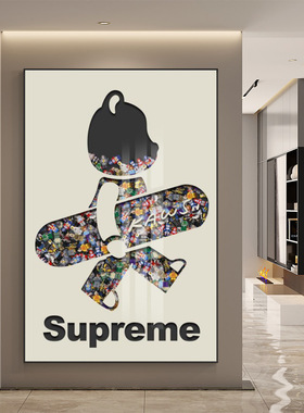 现代简约暴力熊玄关装饰画Kaws积木潮流走廊壁画客厅轻奢落地挂画