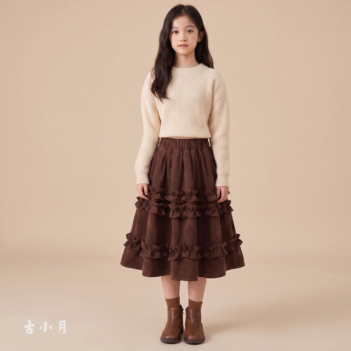 少女秋冬甜美木耳边秋冬灯芯绒半身裙大童学生A字裙百搭半裙