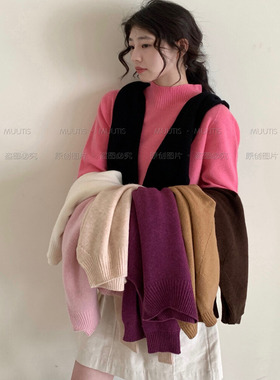 MUUTIS无缝一体半高领打底高支100%羊毛针织衫舒适套头毛衣Mt276