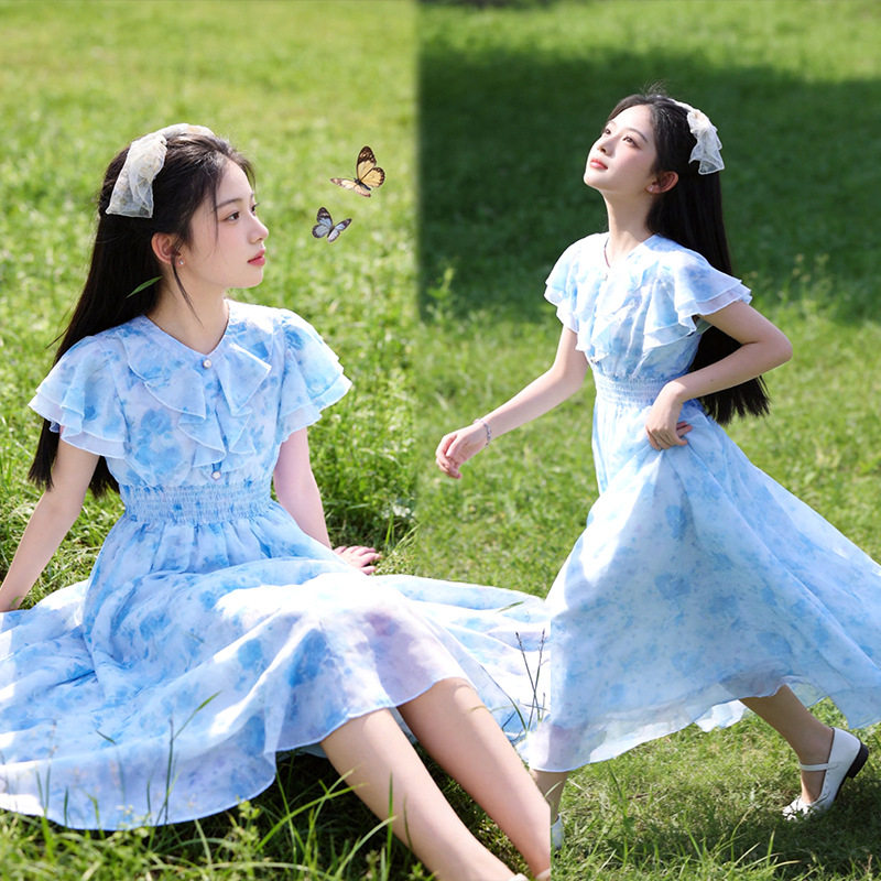 女童连衣裙夏季2026新款洋气儿童雪纺长裙韩版中小童碎花裙