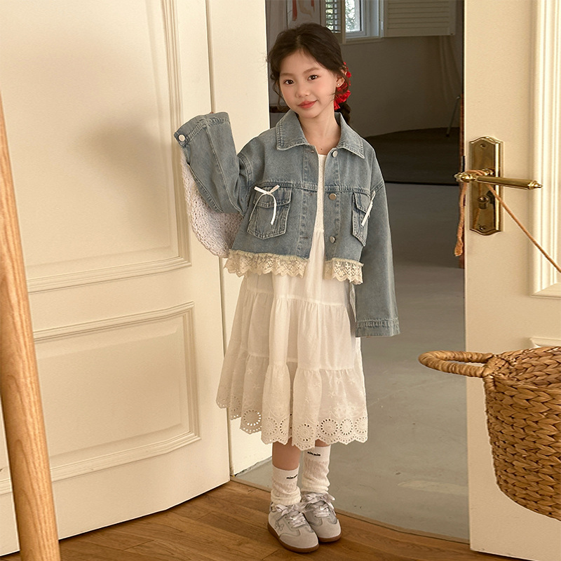 女童秋装连衣裙套装2025新款女孩儿童韩系穿搭吊带裙大童牛仔外套