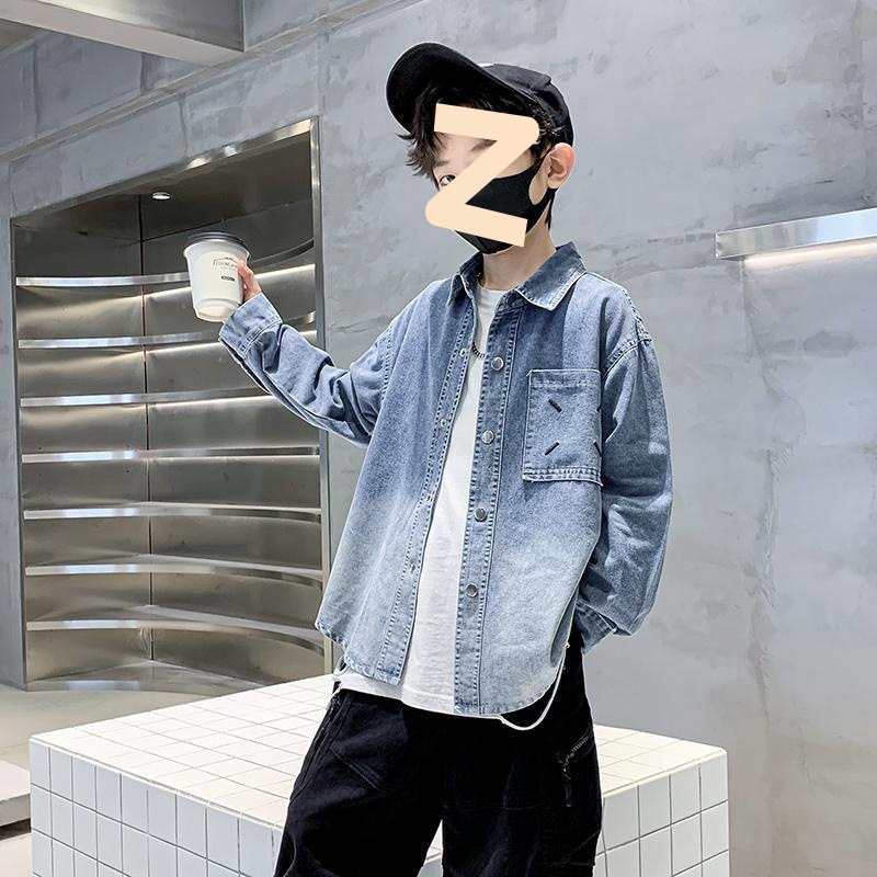 男童外套春秋款新款洋气儿童时髦牛仔衬衫秋装男孩炸街上衣潮