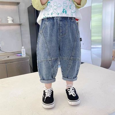 男童裤子春秋款潮牛仔裤韩版老爹2024年新款儿童秋装宽松哈伦