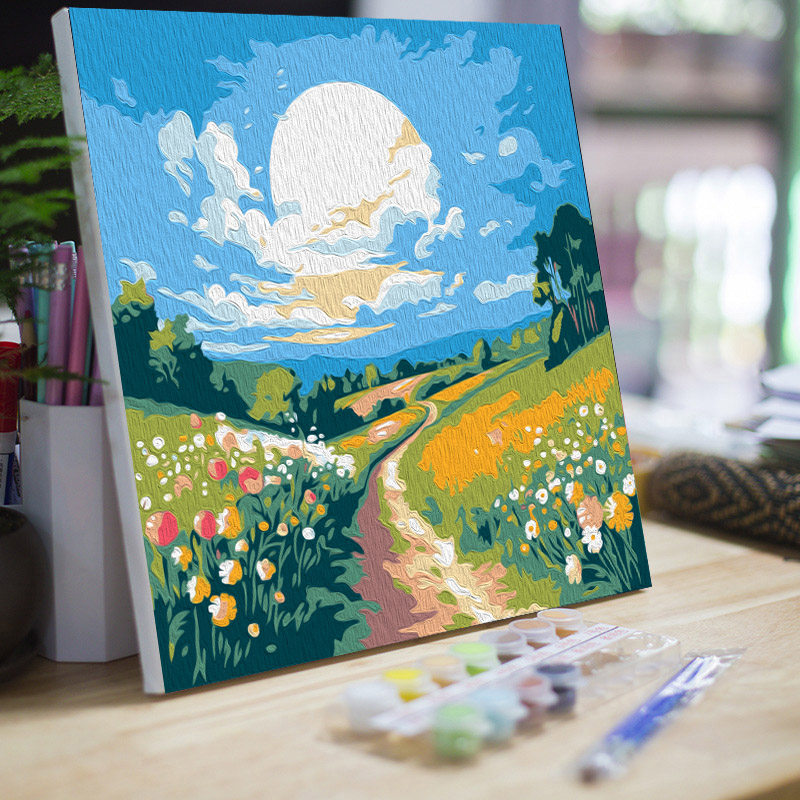 儿童数字油画卡通风景diy手工填色油彩画手绘填充装饰画涂色画框