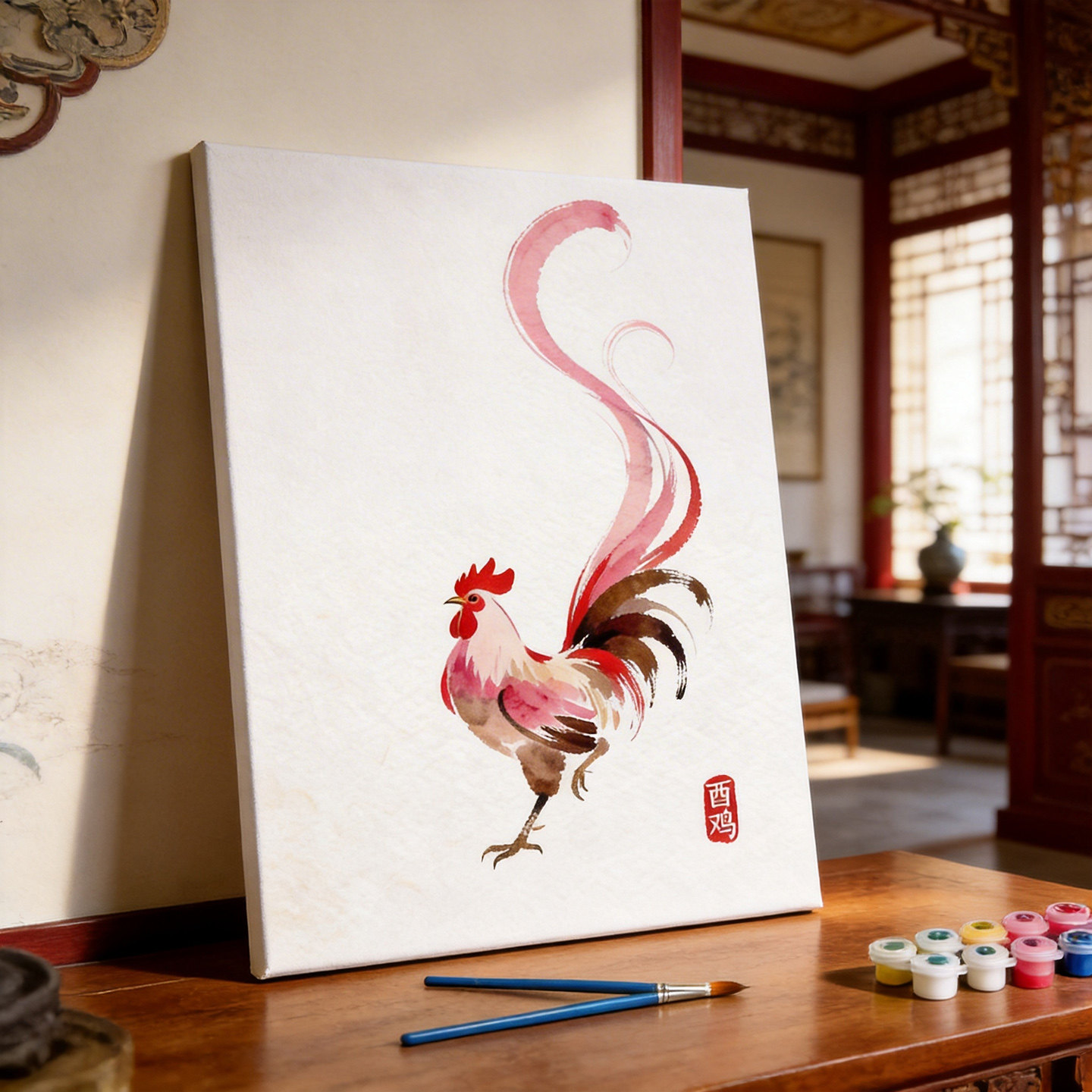 十二生肖中式公鸡DIY数字油画老人填色油彩画手工装饰画生日礼物
