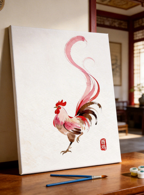 中式十二生肖公鸡DIY数字油画