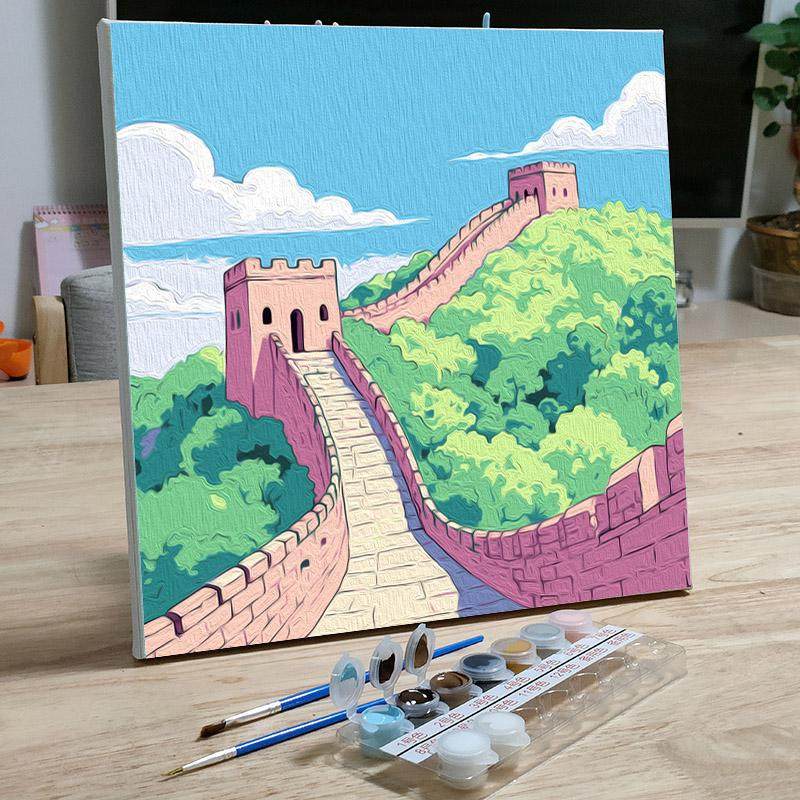 diy数字油画框儿童涂色装饰画填色油彩画卡通风景长城30X30