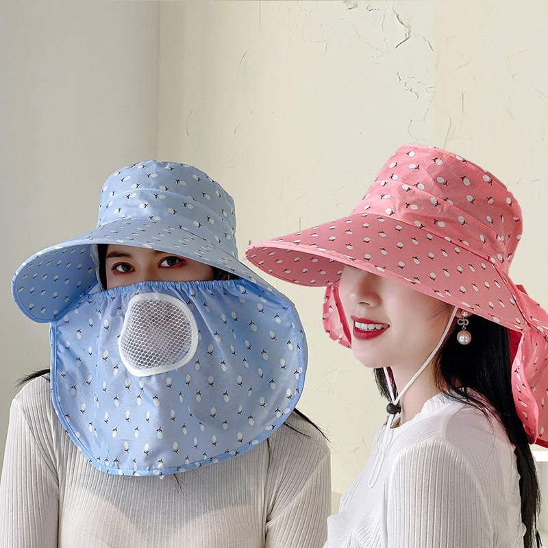 新款防晒帽女夏季时尚遮阳帽大沿韩版面罩渔夫帽骑车采茶帽子