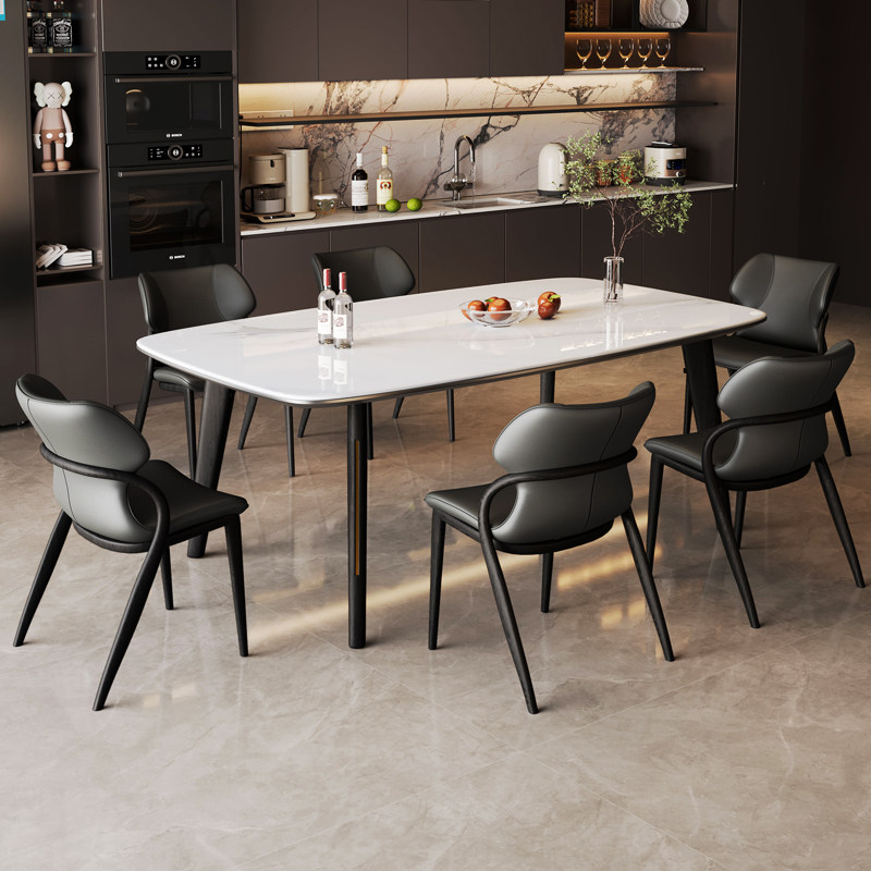 卡尔适微晶石全托餐桌椅组合轻奢家用小户型加粗脚长方形实木饭桌