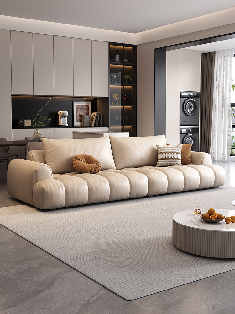 模块现代简约棉花糖真皮沙发网红泡芙意式轻奢风客厅钢琴键沙发