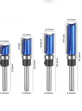 4PC1/4柄仿型直刀修边刀1/4*12.7*11.9 20 25 38MM修边机蓝色铣刀