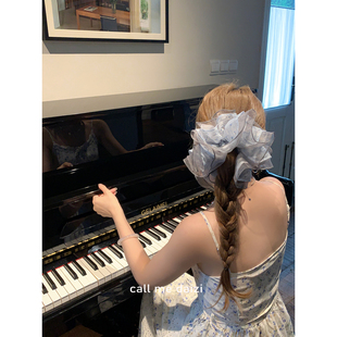 气质温柔多层网纱碎花大肠发圈女2025新款 森系超仙马尾发绳头花