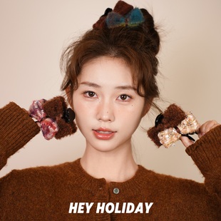 蝴蝶结丸子头夹2024新款秋冬发夹气质百搭少女发饰可爱时尚简约